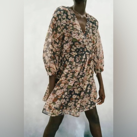 NWT Madewell | Drawstring Faux-Wrap Mini Dress in Daisy Reverie, Small, Boho - Picture 2 of 14